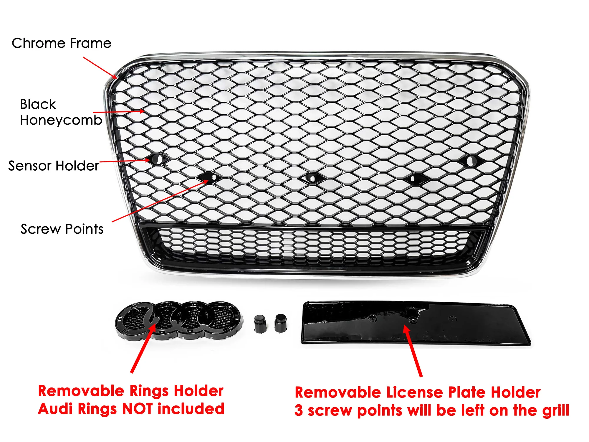 For 2013-2016 AUDI A5 S5 RS5 Front Bumper Honeycomb Grille Grill + Chrome Frame - Image 4