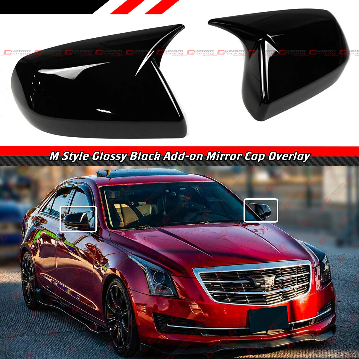 Stick-On For Cadillac 13-19 ATS Sedan & 20-25 CT4 M Style Gloss Black Mirror Cover Cap