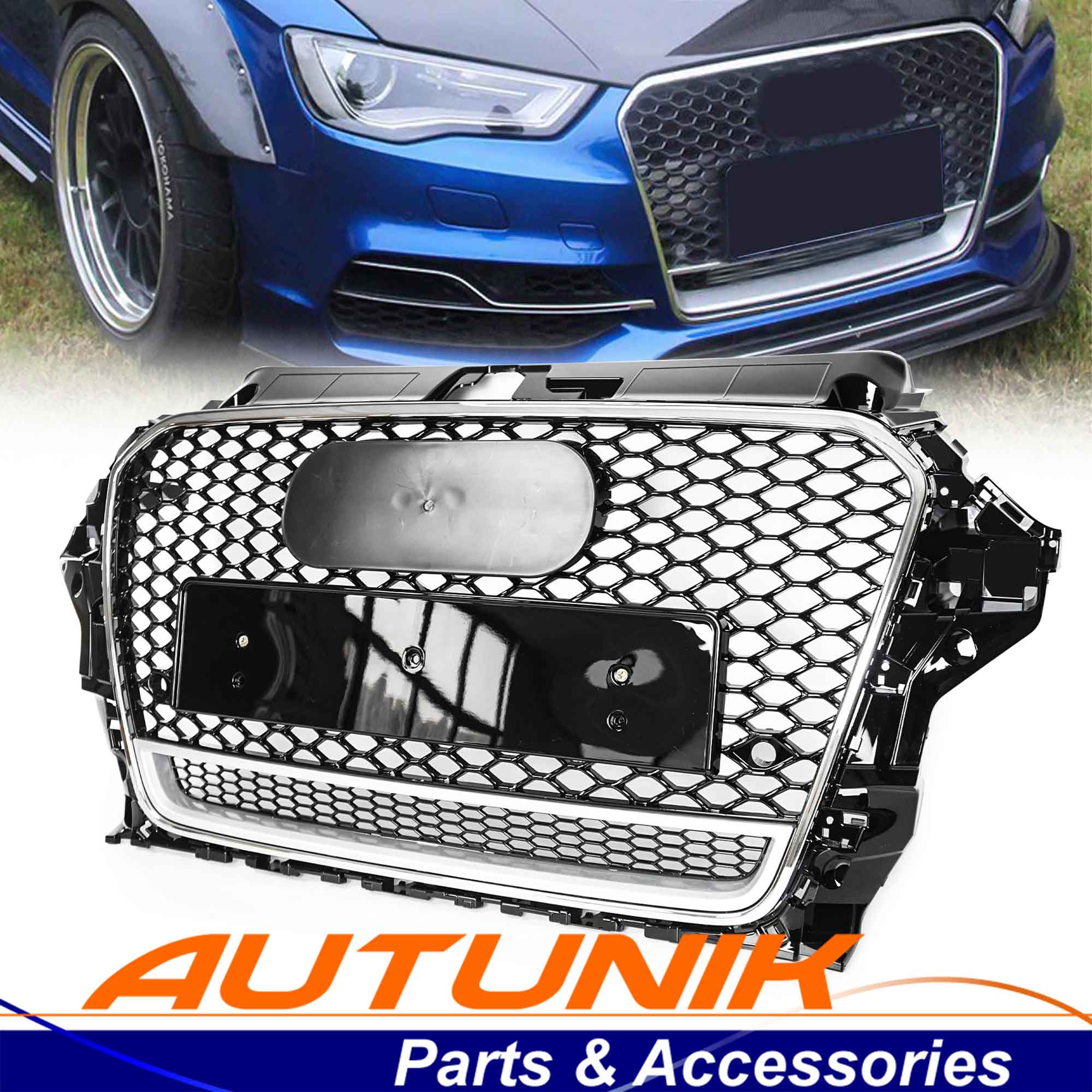 For 2014-2016 Audi A3 S3 Grille RS3 Style Honeycomb Mesh Chrome Frame