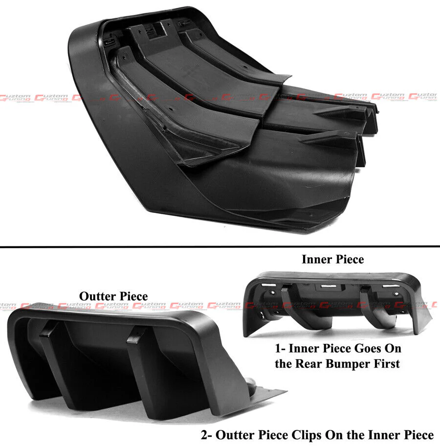 For 2014-2019 Corvette C7 Z06 STG 3 Big Fin Matt Black Rear Bumper Diffuser Kit - Image 3