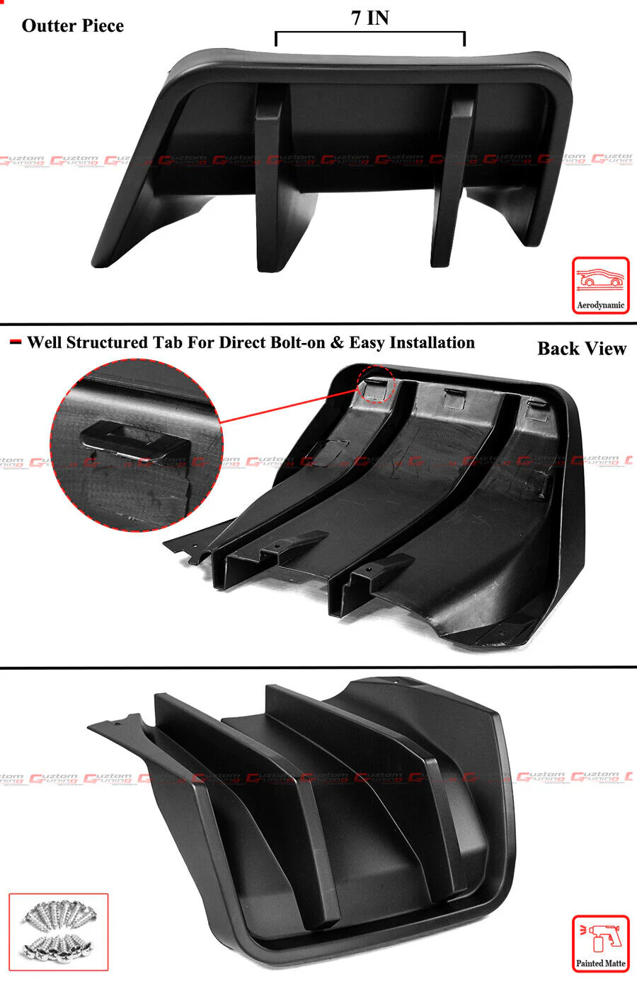 For 2014-2019 Corvette C7 Z06 STG 3 Big Fin Matt Black Rear Bumper Diffuser Kit - Image 4