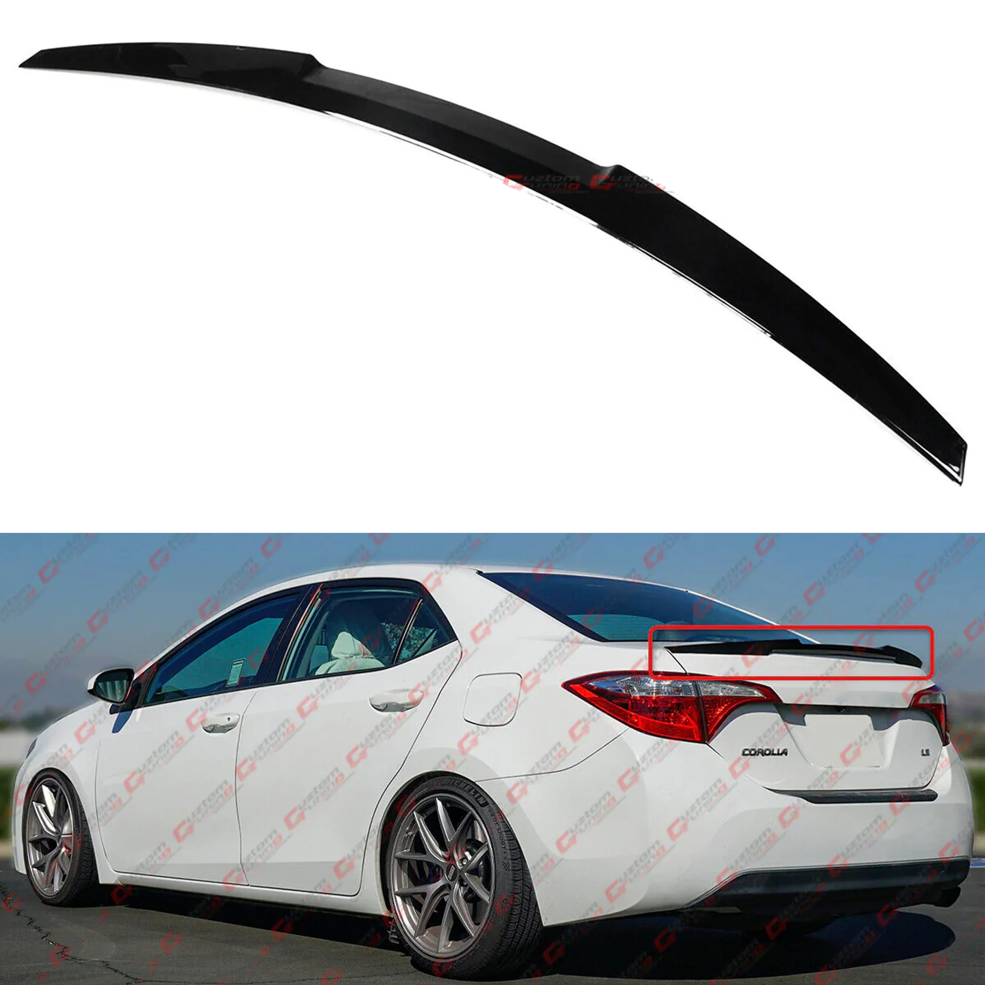 For 2014-2019 Toyota Corolla Sedan Gloss Black Highkick Rear Trunk Spoiler Wing - Image 2