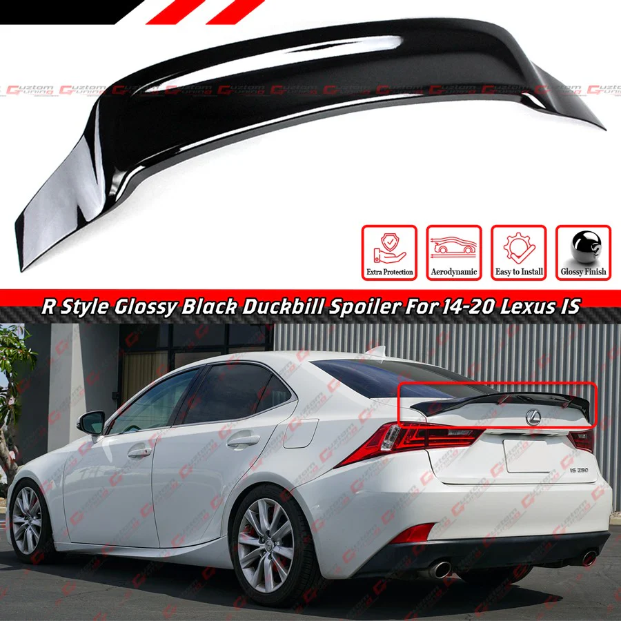For 2014-2020 Lexus IS200 IS300 IS350 R Style Gloss Black Highkick Rear Trunk Spoiler - Image 2
