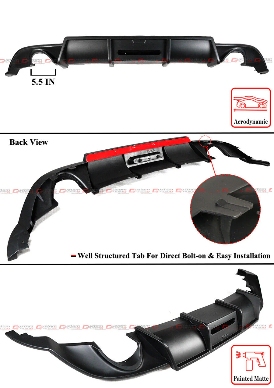 For 2015-2017 VW Golf GTI MK7 V Style Matte Black Rear Bumper LED Shark Fin Diffuser - Image 2