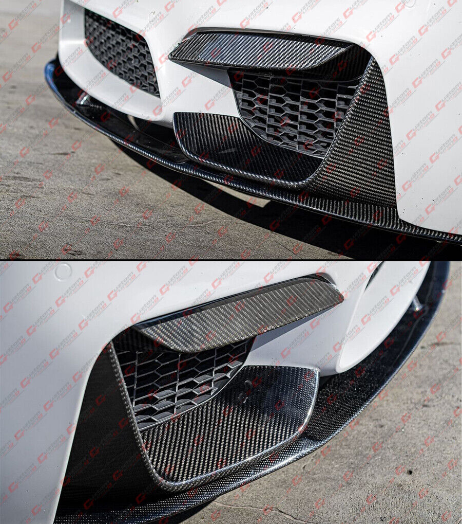 For 2015-2019 BMW F80 M3 F82 M4 Carbon Fiber MP Style Front Lip + Bumper Upper Fang Trim - Image 3