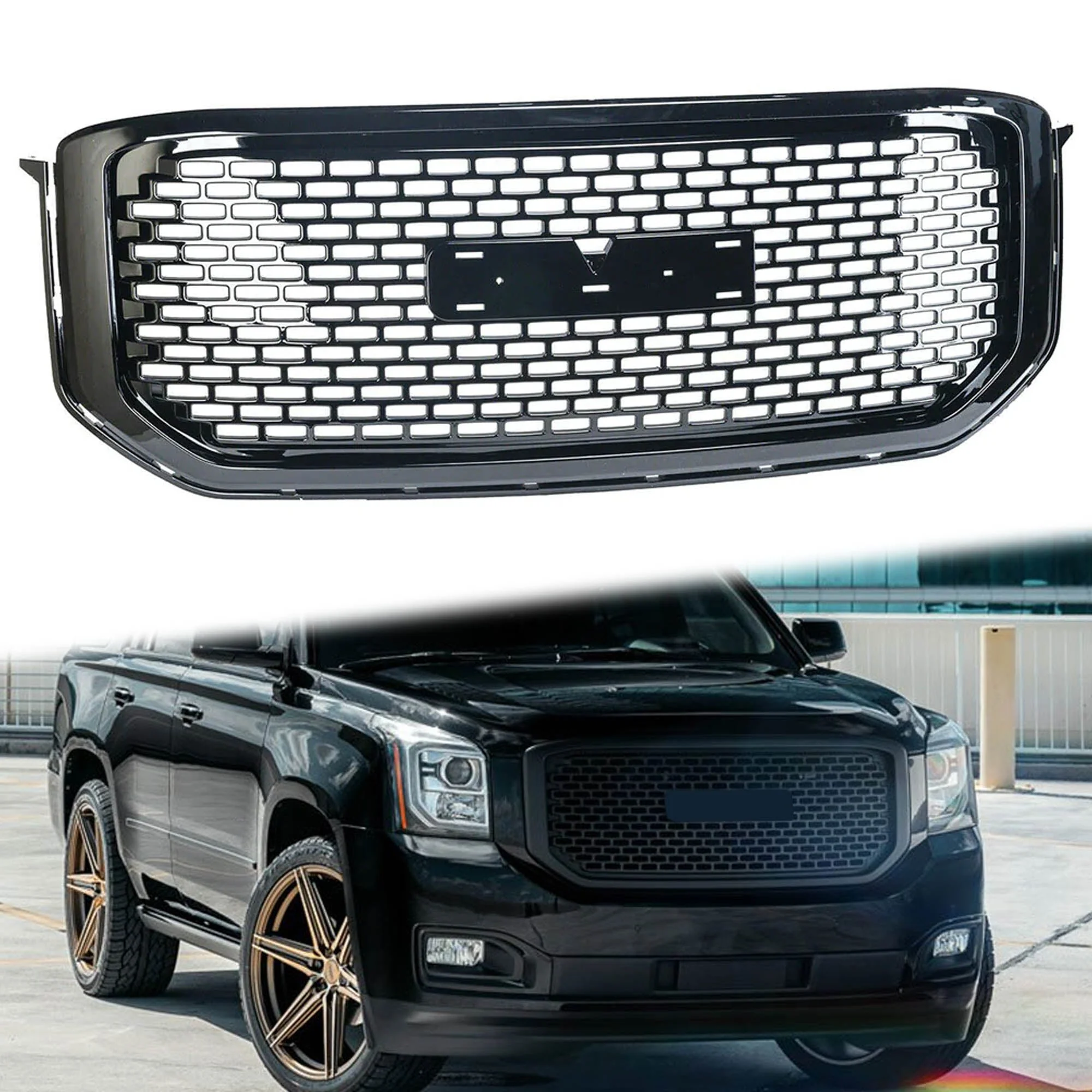Honeycomb Black Front Grill For GMC Yukon / Yukon XL 2015-2018 2019 2020 - Image 2
