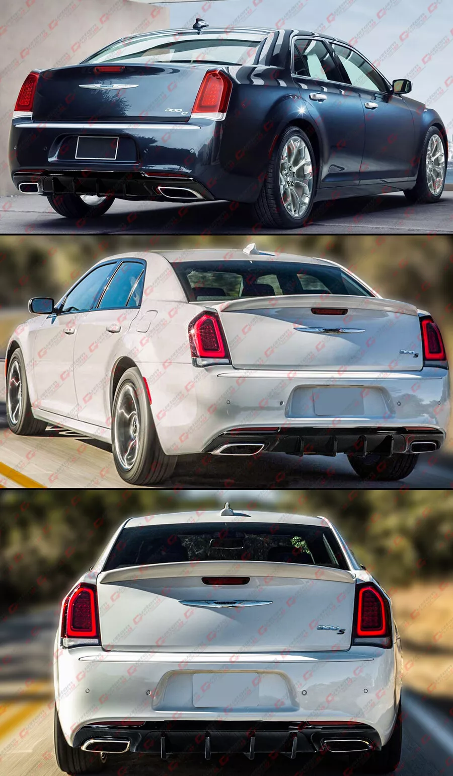 For 2015-2023 Chrysler 300 Gloss Black Shark Fin Rectangle Exhaust Rear Diffuser - Image 3
