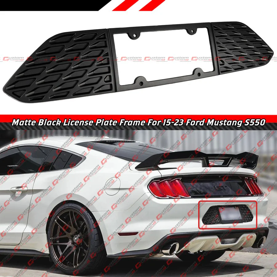 For 2015-2023 Ford Mustang S550 Matt Black Rear License Plate Frame Holder Panel - Image 2