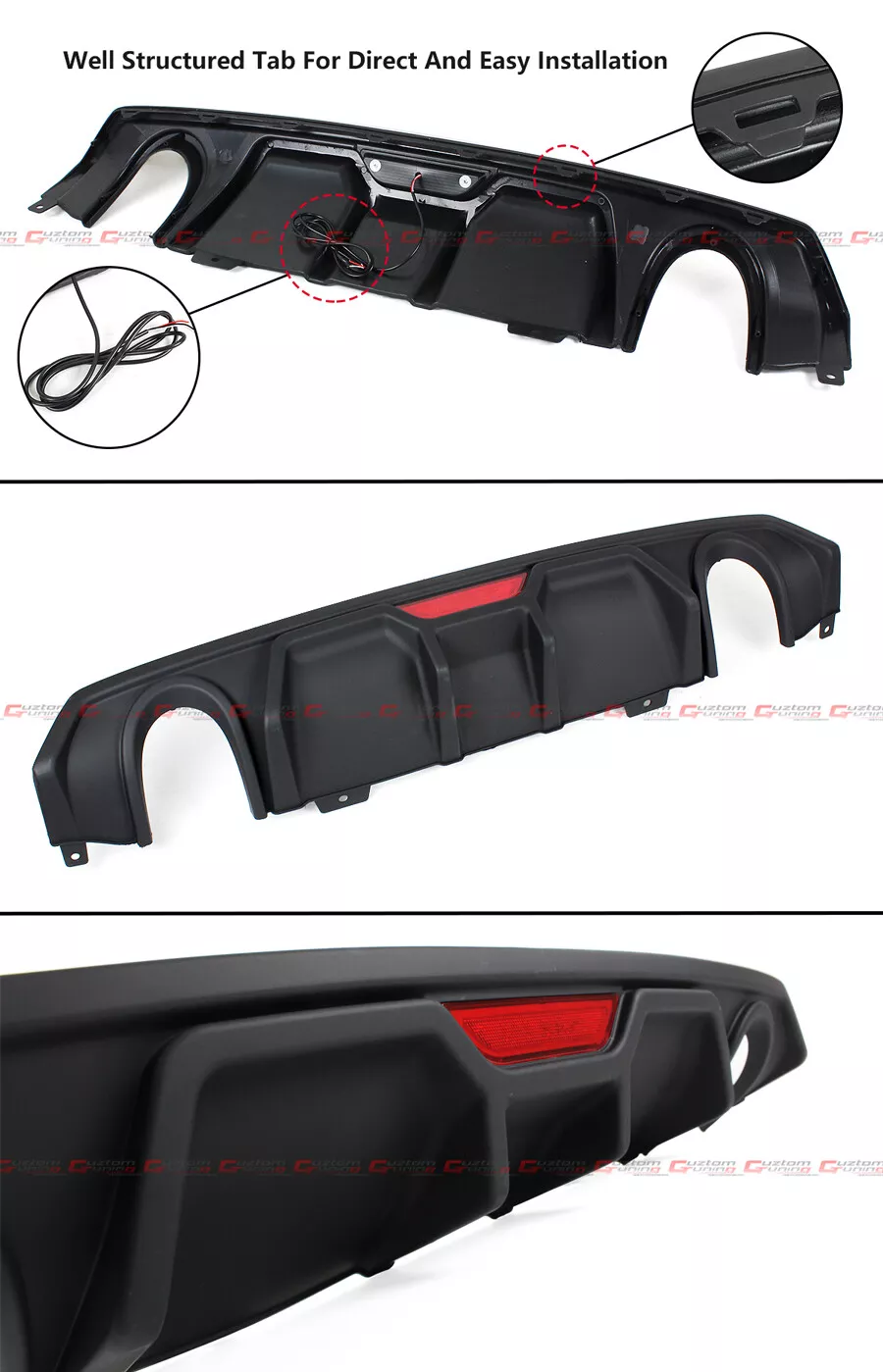 For 2016-2021 Honda Civic Red Led Dual Exhaust Rear Bumper Diffuser + Axle Back Pipes - Image 2