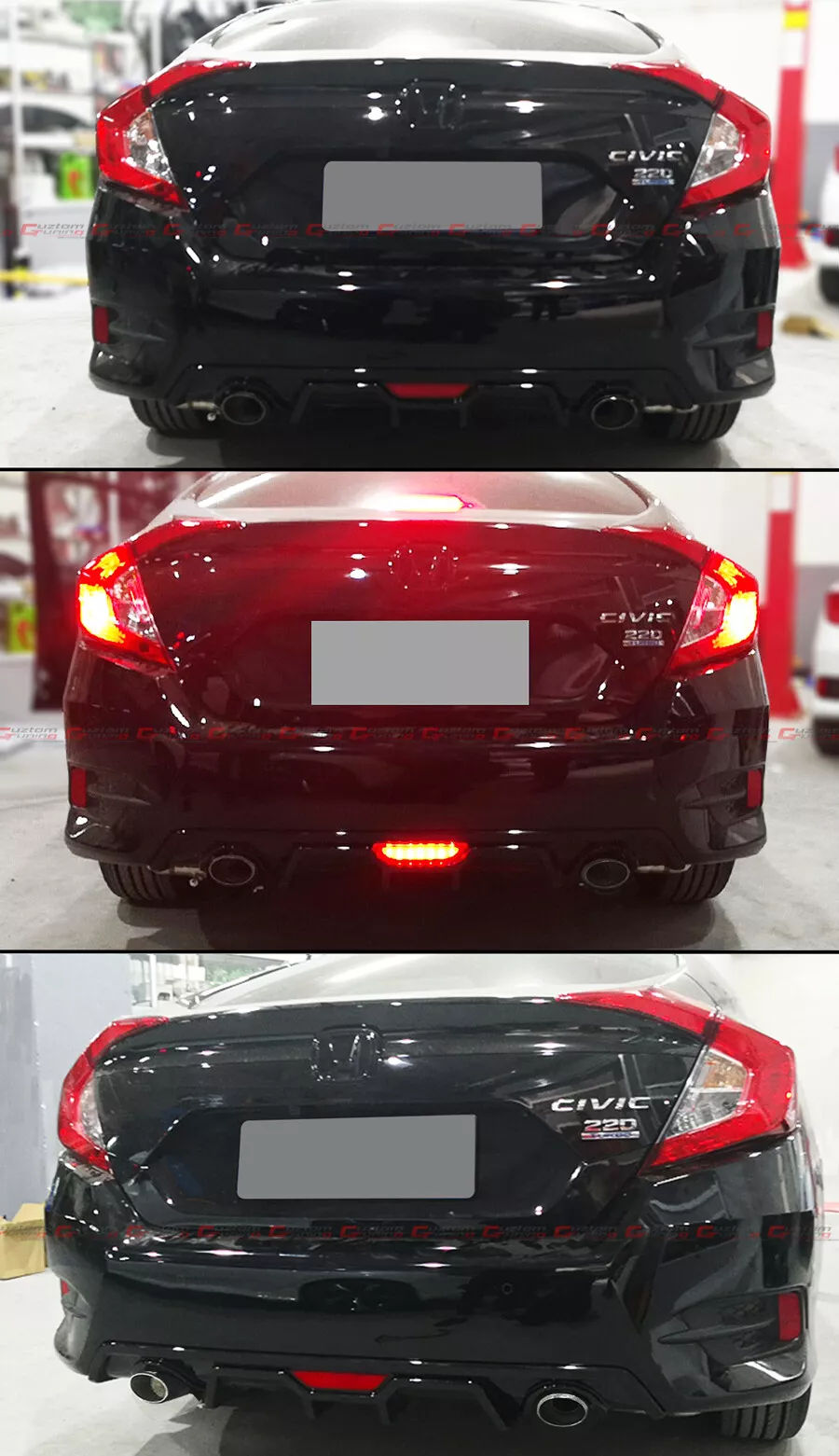 For 2016-2021 Honda Civic Red Led Dual Exhaust Rear Bumper Diffuser + Axle Back Pipes - Image 4