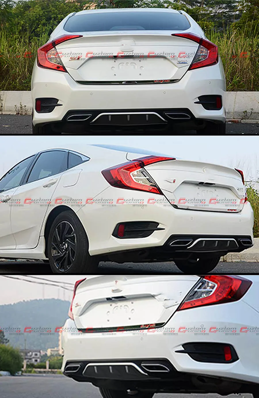 For 2016-2021 Honda Civic Sedan Silver Rear Bumper Diffuser W/ Decorative Exhaust Tip - Image 3