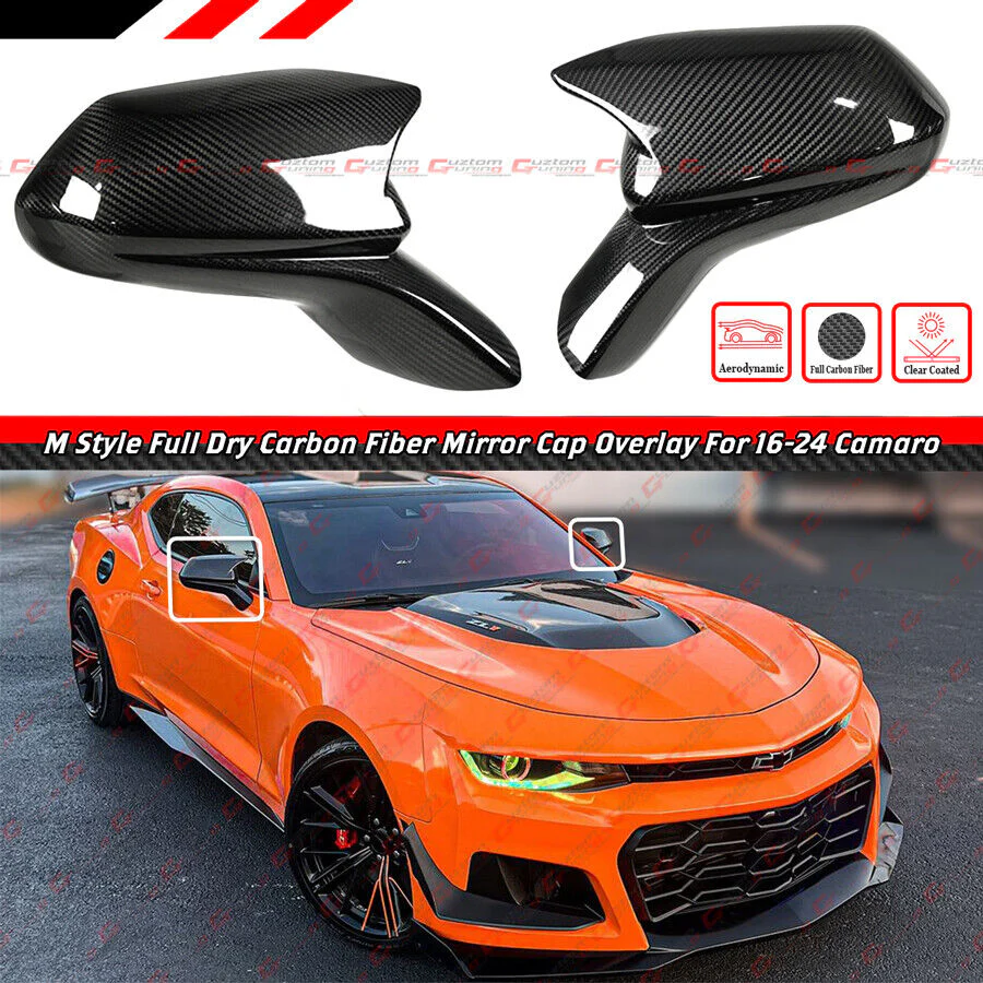 For 2016-2024 Chevrolet Camaro Dry Carbon Fiber M-Style Mirror Cover Caps Add-on - Image 2