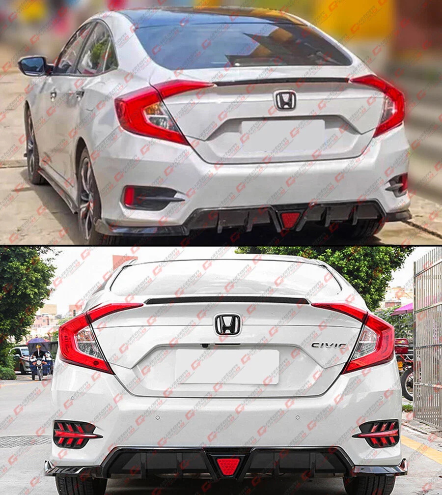 For 2016-2021 Civic Sedan GT Shark Fin Style Gloss Black DIffuser Kit W/ LED Light - Image 8