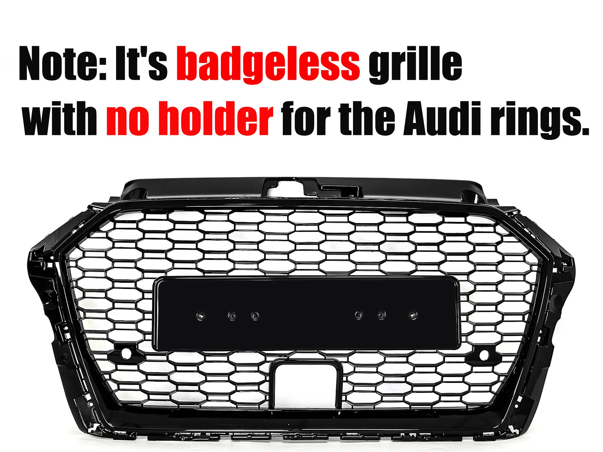 For 2017-2020 Audi A3 8V RS3 Style Front Honeycomb Mesh Grille Gloss Black W/ACC - Image 3