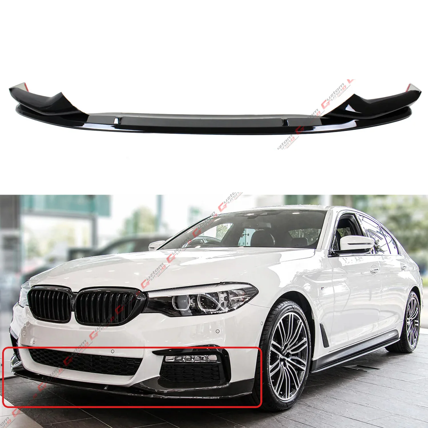 For 2017-2020 BMW G30 530i 540i M550i M Sport Bumper Glossy Black Front Lip Splitter Kit