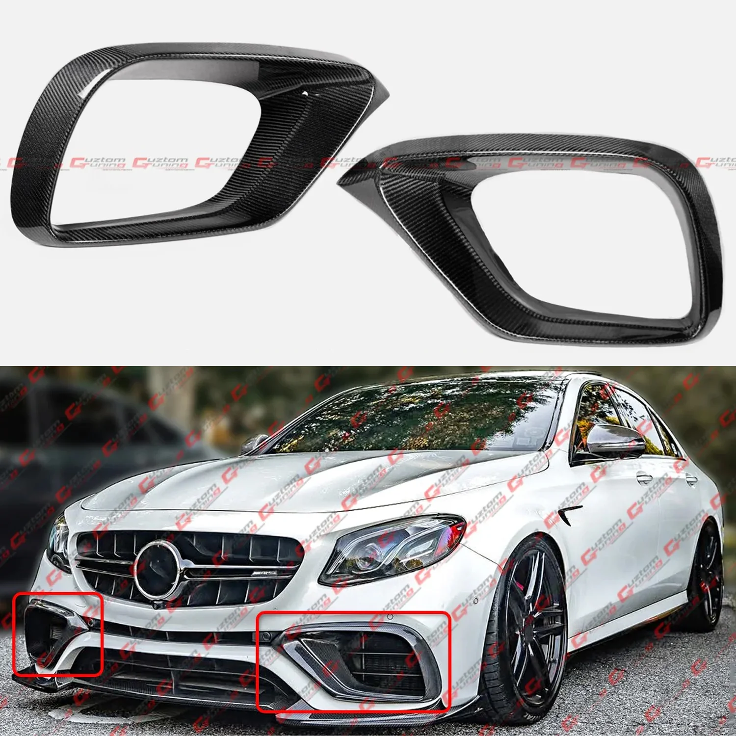 For 2017-2020 Mercedes W213 E63 E63S AMG Real Carbon Fiber Front Bumper Air Duct Trim