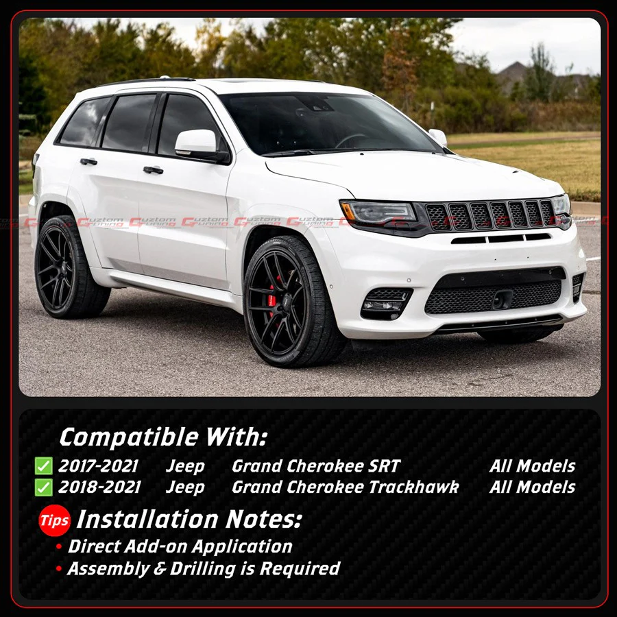 For 2017-2021 Jeep Grand Cherokee SRT AMPP Gloss Black Winglet Front Bumper Lip - Image 3