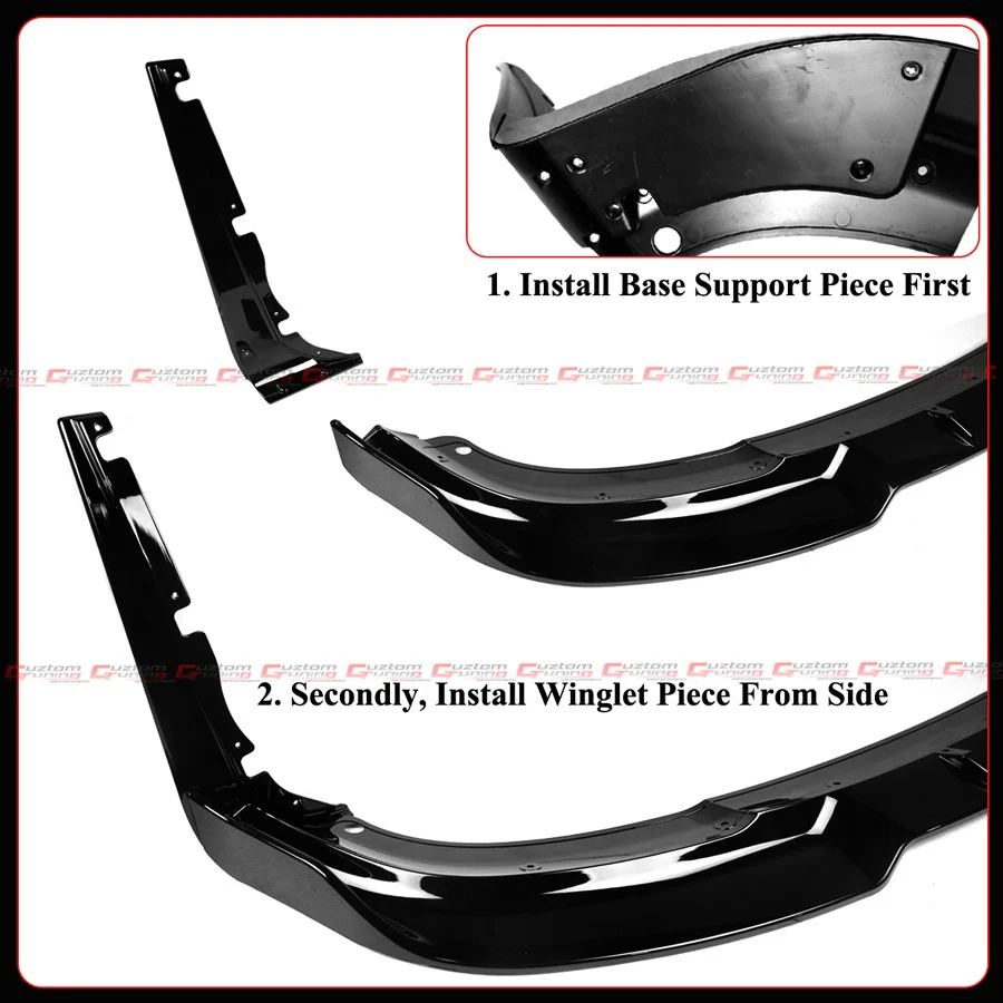 For 2017-2021 Jeep Grand Cherokee SRT AMPP Gloss Black Winglet Front Bumper Lip - Image 7