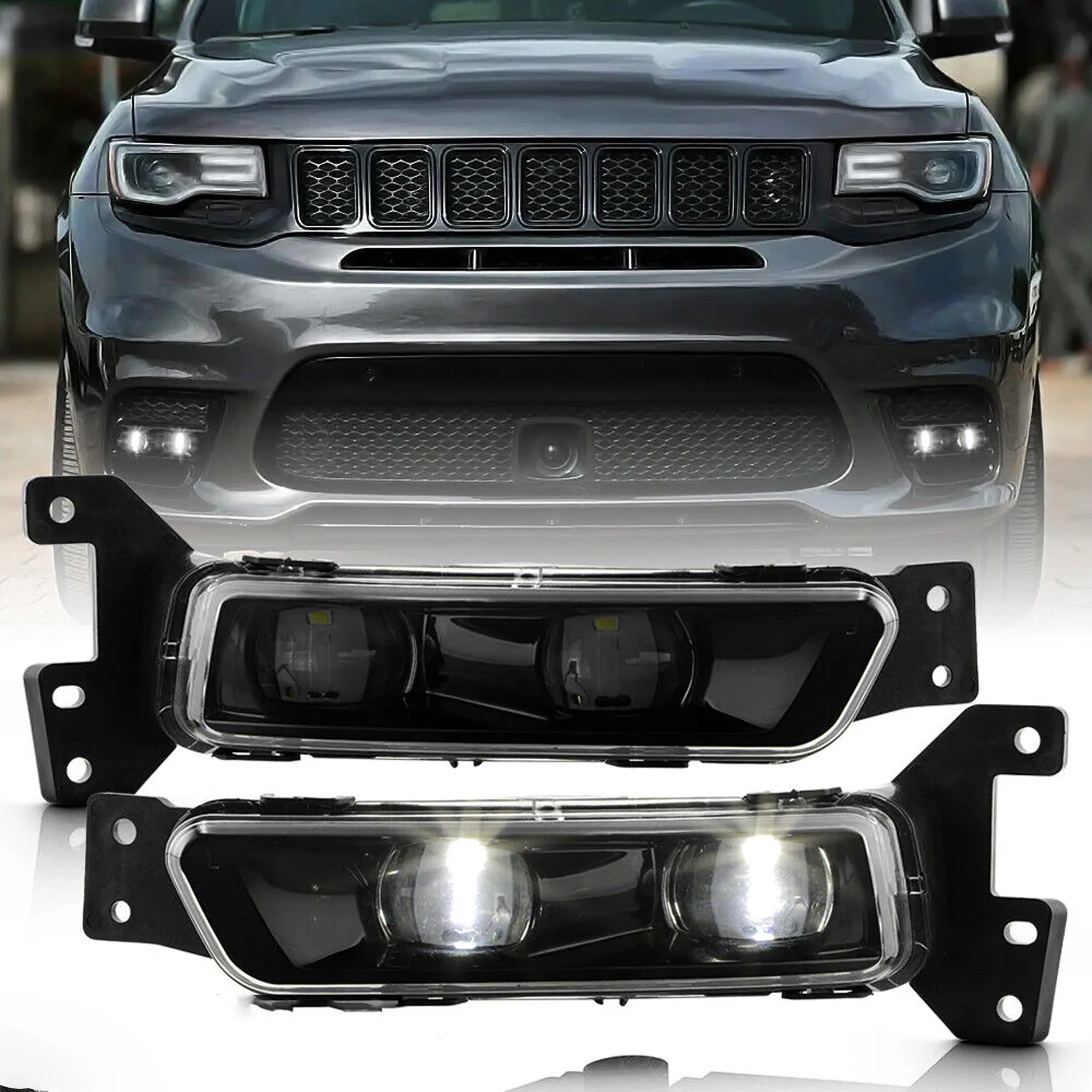 For 2017-2021 Jeep Grand Cherokee SRT LED Bumper Fog Lights Lamps Set Left+Right