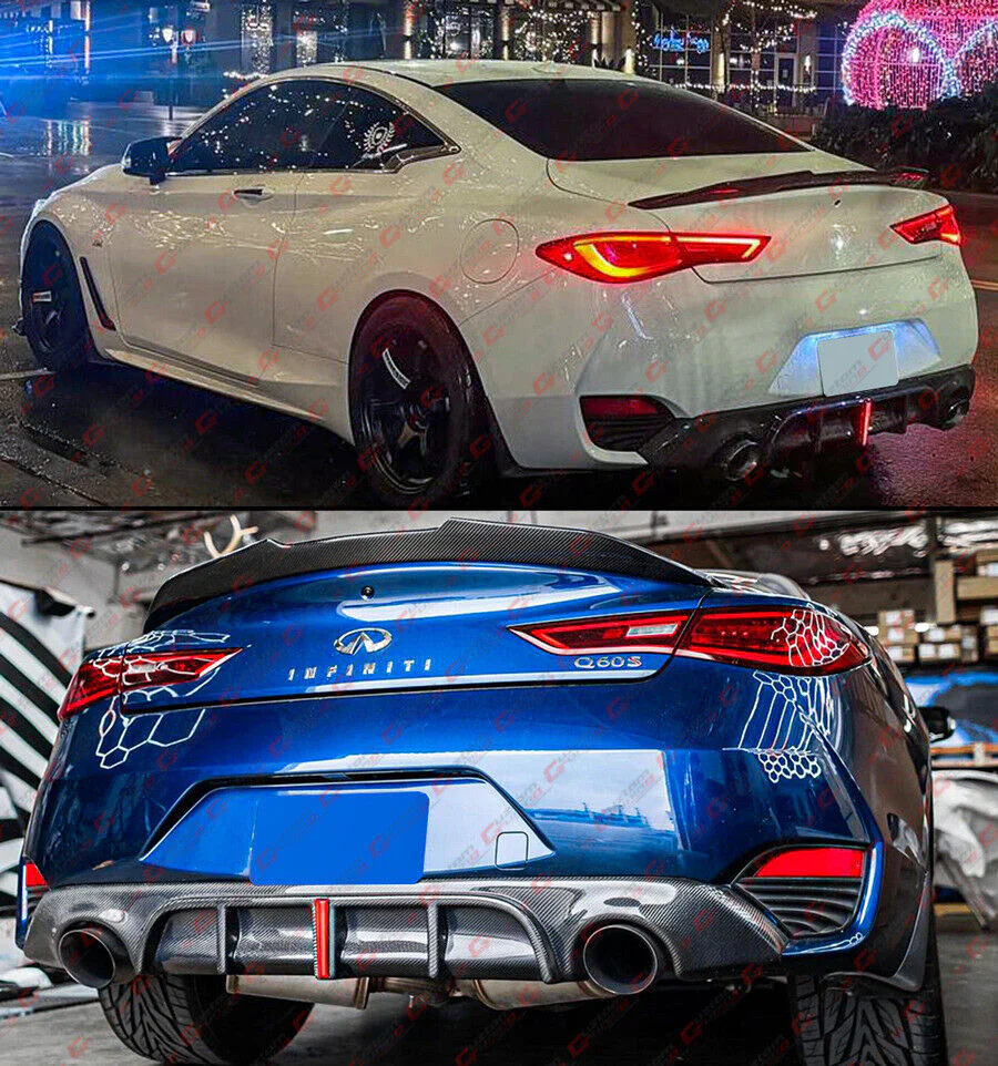 For 2017-2022 Infiniti Q60 Carbon Fiber Rear Bumper Diffuser - Image 4