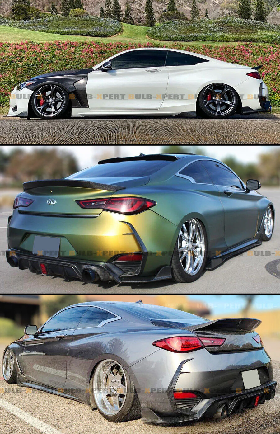 For 2017-2022 Infiniti Q60 Carbon Fiber Rear Bumper Side Vent C Blade Trim Canard - Image 4