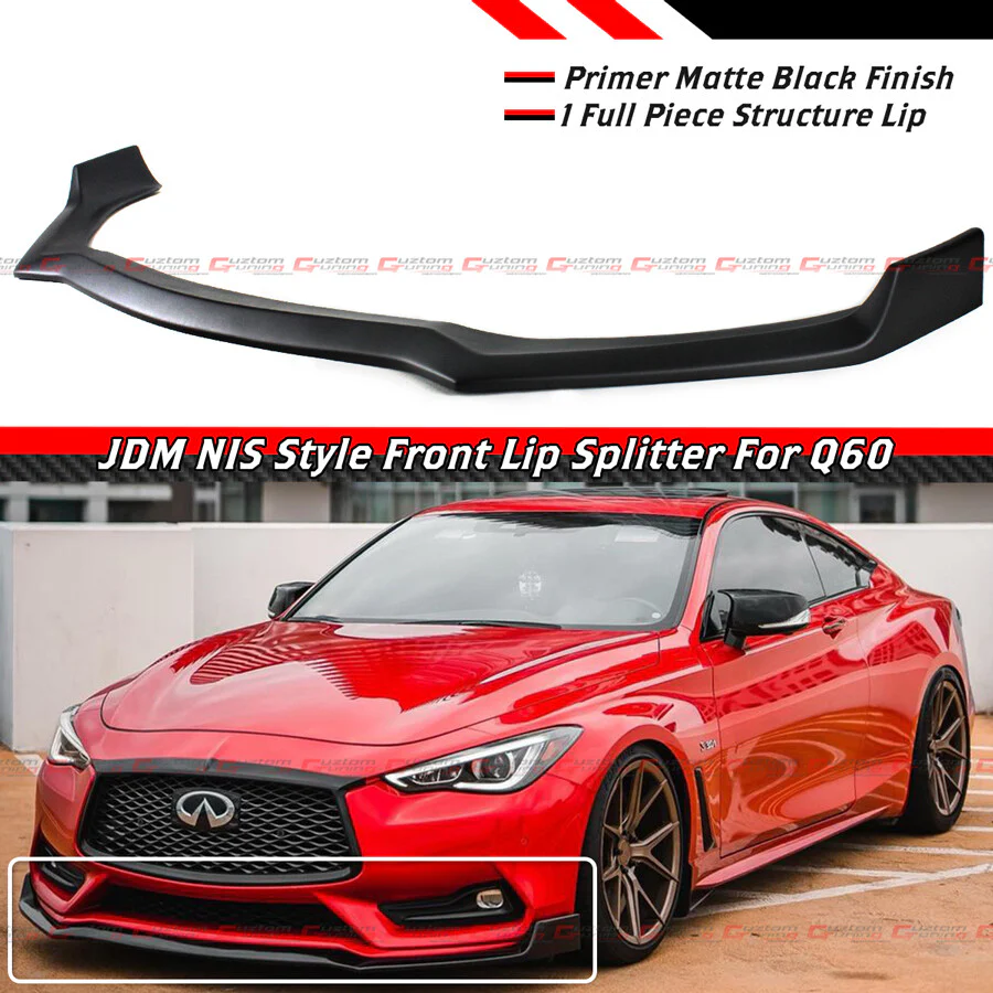 For 2017-2022 Infiniti Q60 V2 Matt Black Full Size 1Pc Front Bumper Lip Splitter - Image 2