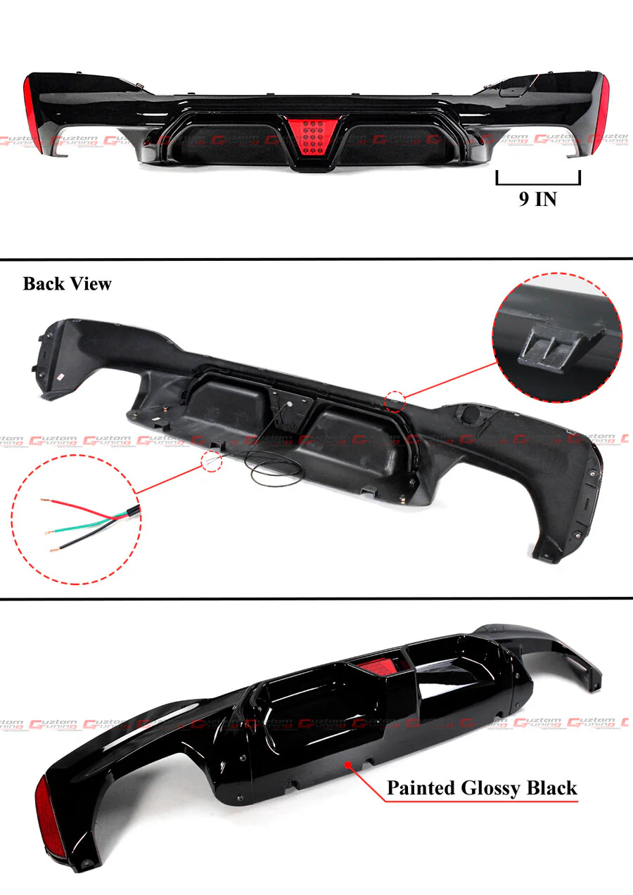 For 2017-2023 BMW G30 5 Series M5 CS Style Gloss Blk Rear Bumper Diffuser W/ Red LED - Image 2