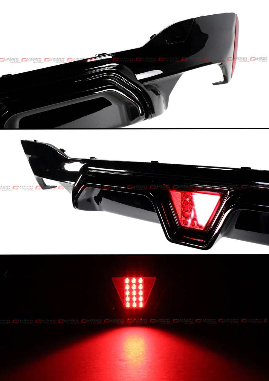 For 2017-2023 BMW G30 5 Series M5 CS Style Gloss Blk Rear Bumper Diffuser W/ Red LED - Image 3