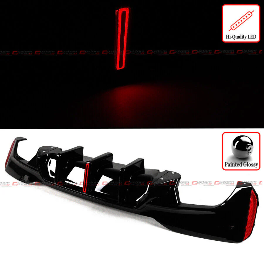 For 2017-2023 BMW G30 530i 540i Big Fin M5 Style Gloss Black LED Rear Bumper Diffuser Kit - Image 4