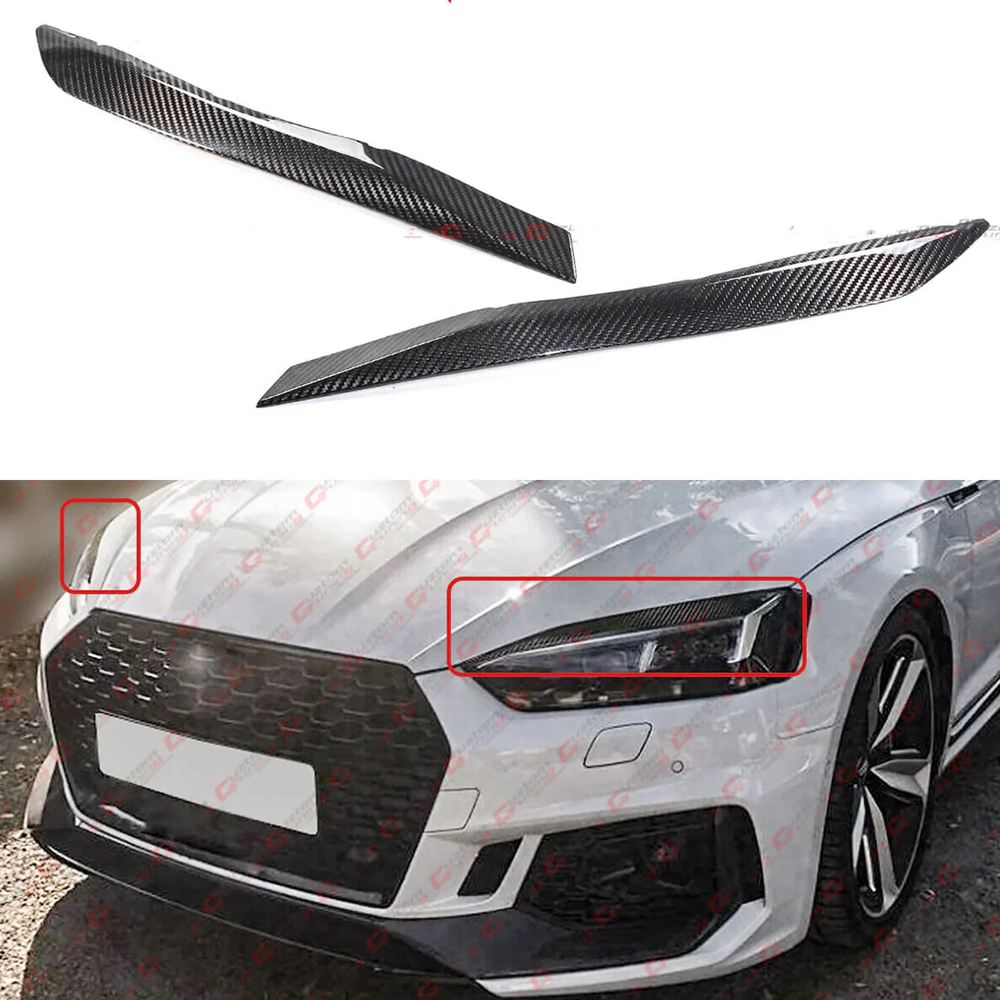 For 2017-2024 Audi A5 S5 RS5 Real Carbon Fiber Headlight Eyelid Cover Trim Eyebrow