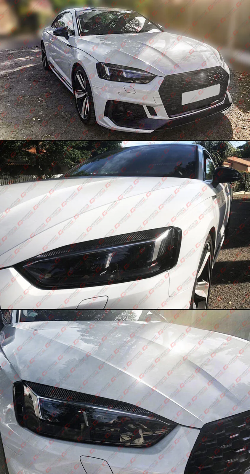 For 2017-2024 Audi A5 S5 RS5 Real Carbon Fiber Headlight Eyelid Cover Trim Eyebrow - Image 3