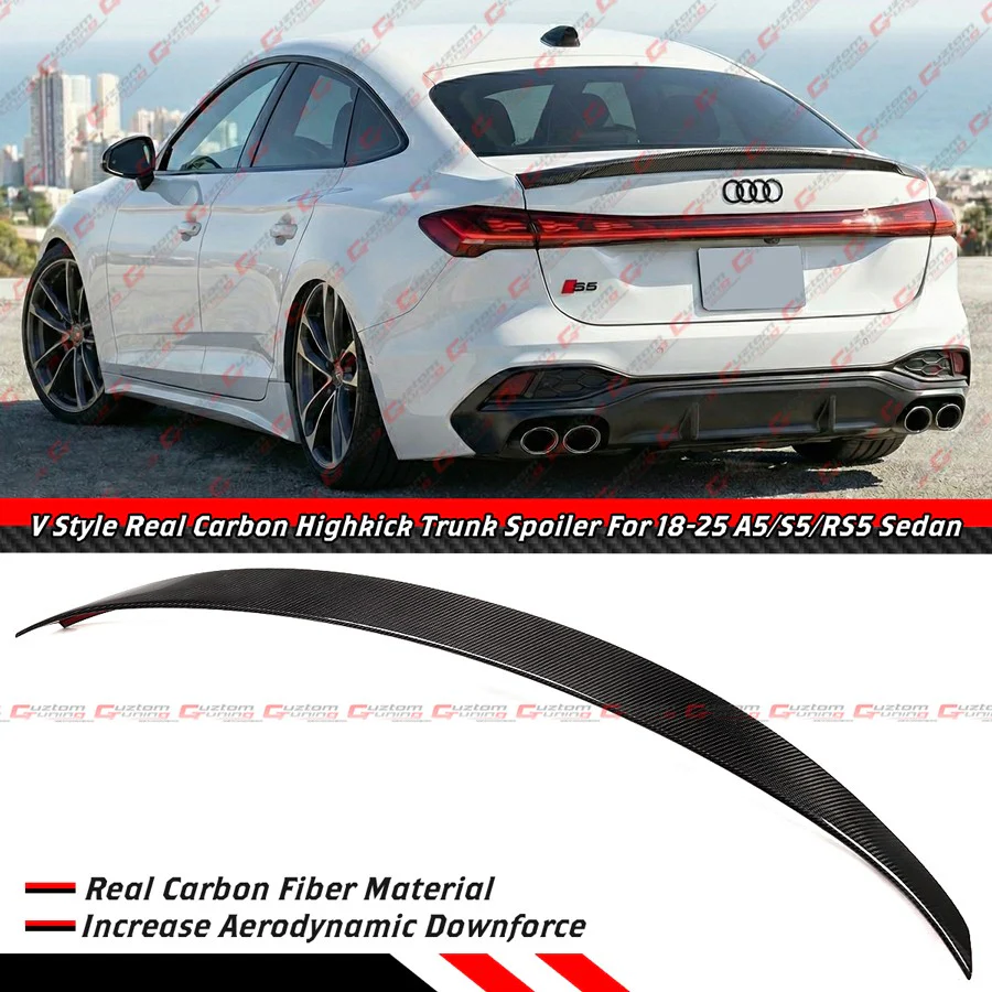 For 2017-2025 Audi B9 A5 S5 RS5 Sportback 4dr V Style Carbon Fiber Trunk Spoiler - Image 2