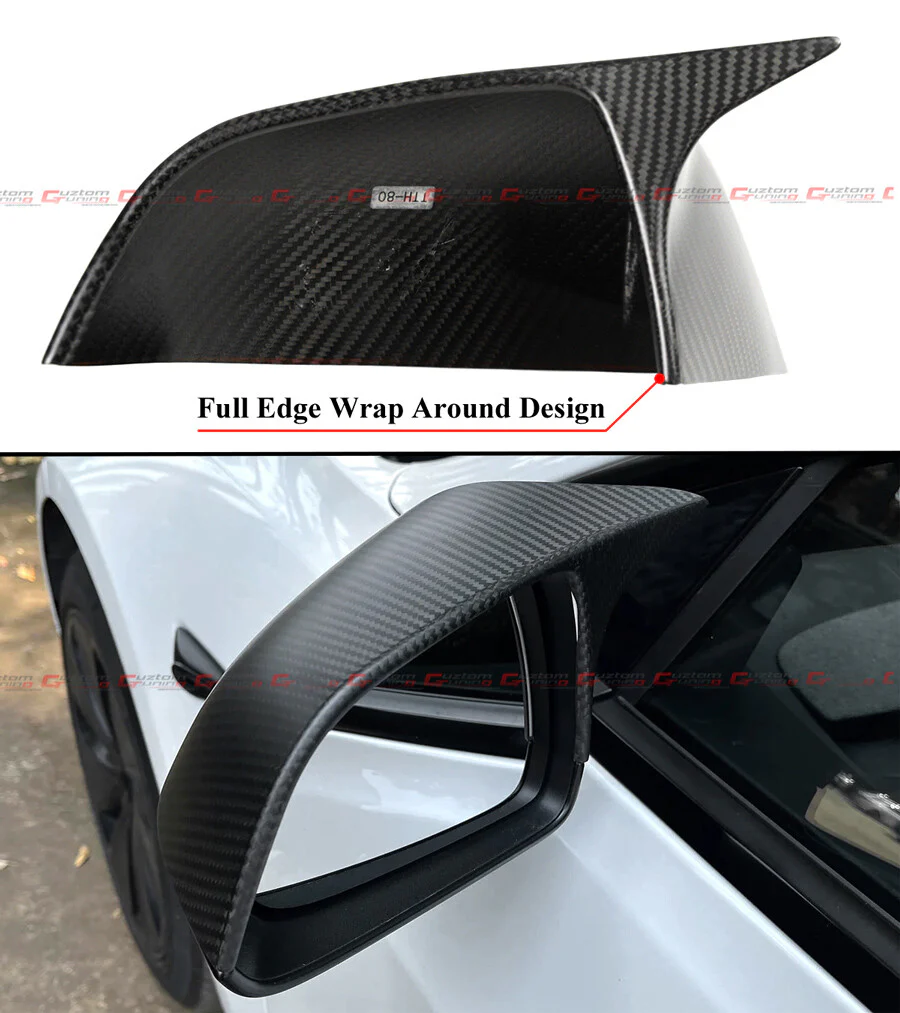 For 2017-2025 Tesla Model 3 Direct Add-On Dry Matt Carbon Fiber M Style Side Mirror Covers Caps - Image 5