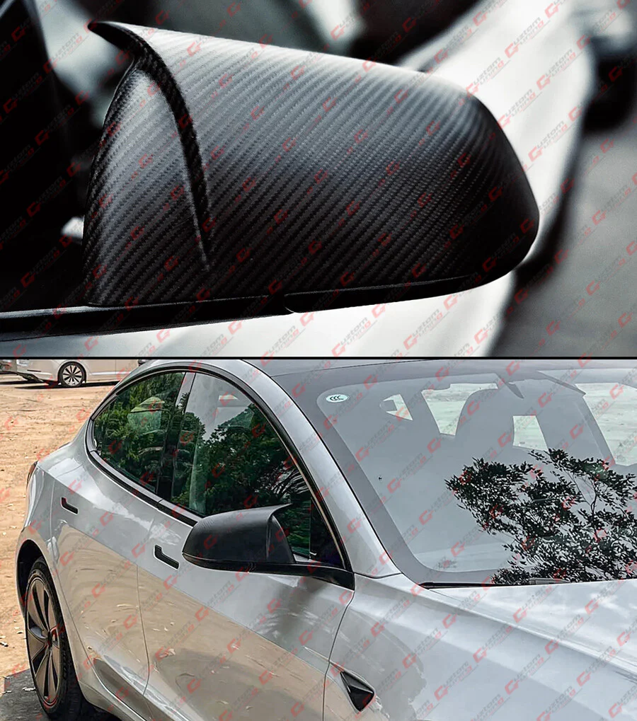 For 2017-2025 Tesla Model 3 Direct Add-On Dry Matt Carbon Fiber M Style Side Mirror Covers Caps - Image 6