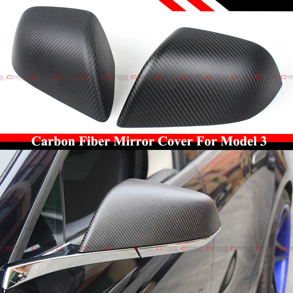 For 2017-2025 Tesla Model 3 Direct Add-on Matt Carbon Fiber Side Mirror Covers Cap