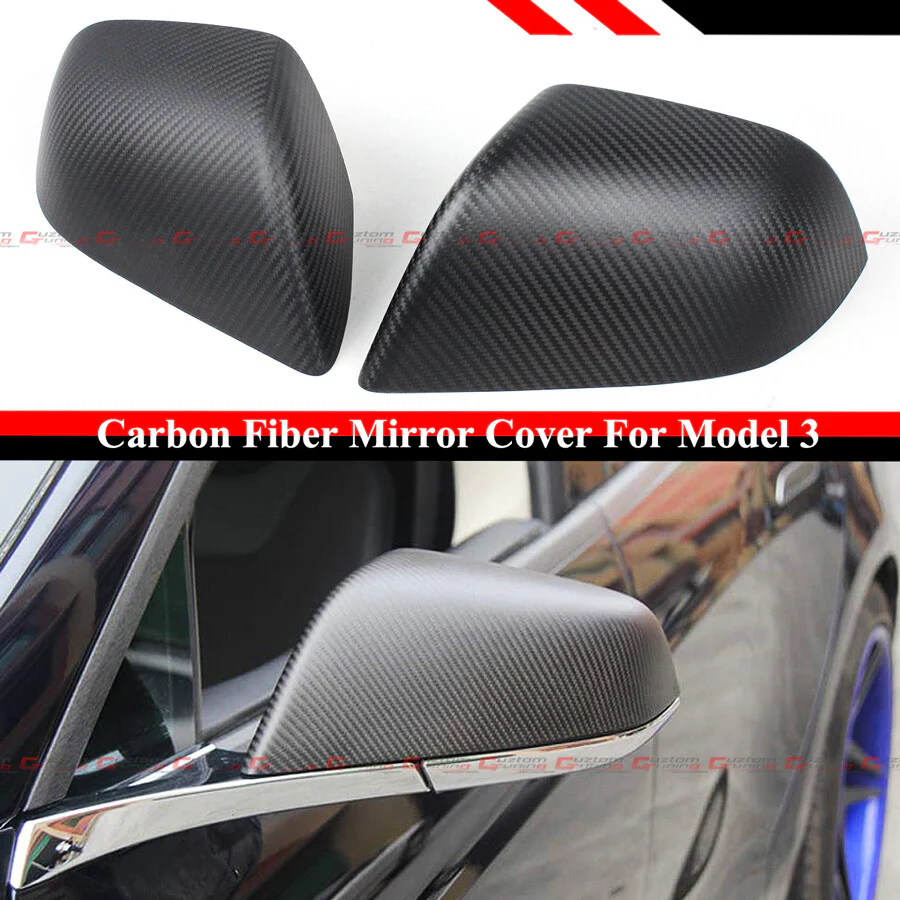 For 2017-2025 Tesla Model 3 Direct Add-on Matt Carbon Fiber Side Mirror Covers Cap - Image 2