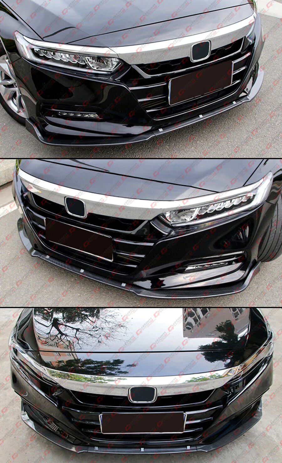 For 2018-2020 Honda Accord Carbon Fiber Look Front Bumper Chin Lip Splitter - Image 5