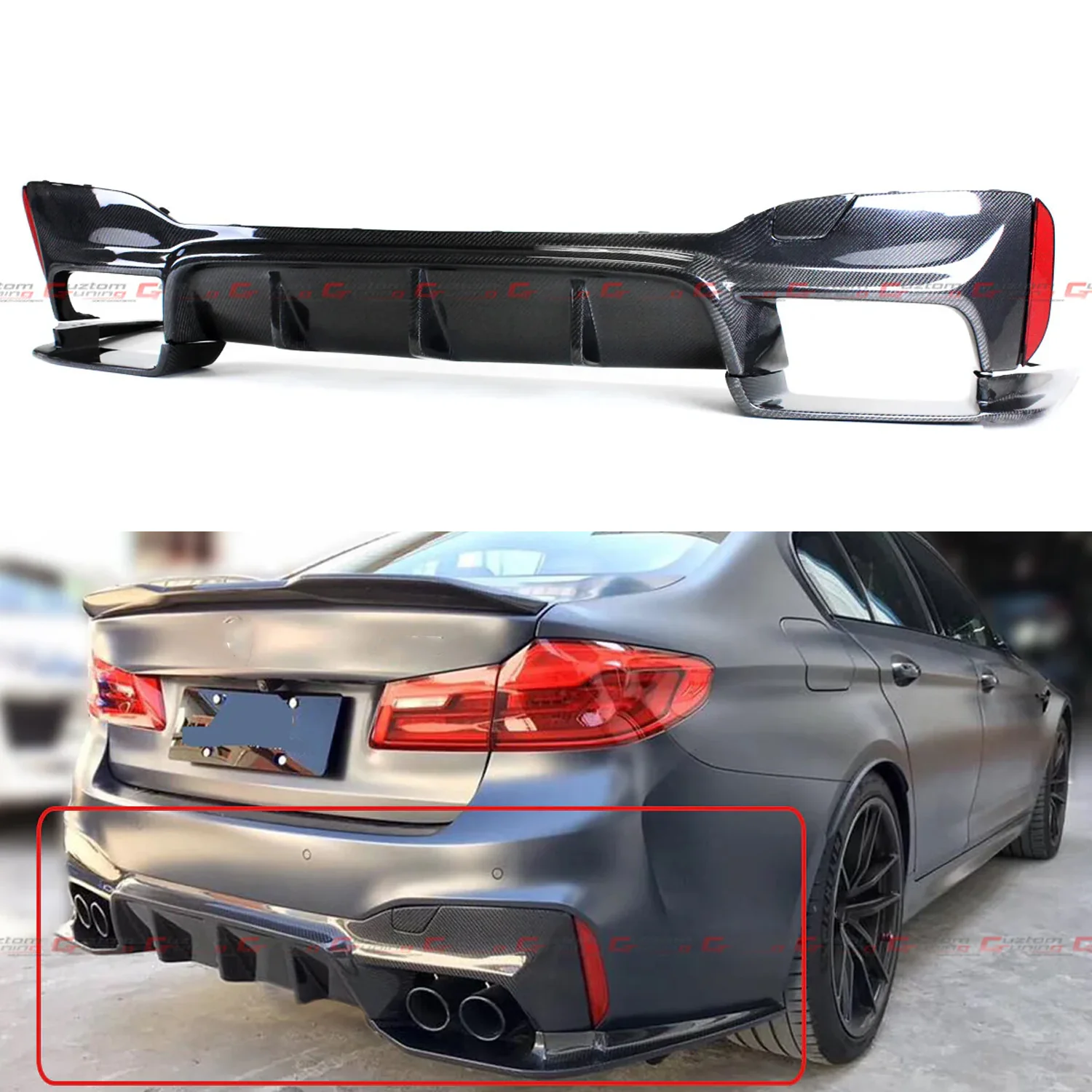 For 2018-2023 BMW F90 M5 3D Style Carbon Fiber Rear Bumper Diffuser Lower Valance