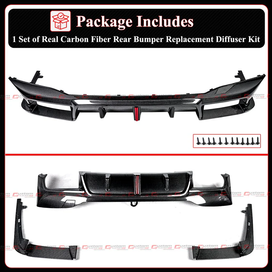 For 2018-2023 BMW F90 M5 CTM LED Real Carbon Fiber Rear Bumper Diffuser + Extension - Image 2