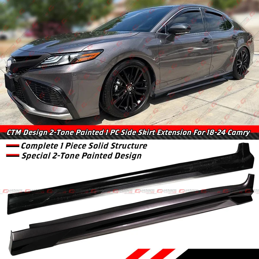 For 2018-2024 Toyota Camry CTM Predawn Gray Mica Black 2-Toned Side Skirt Extension - Image 2