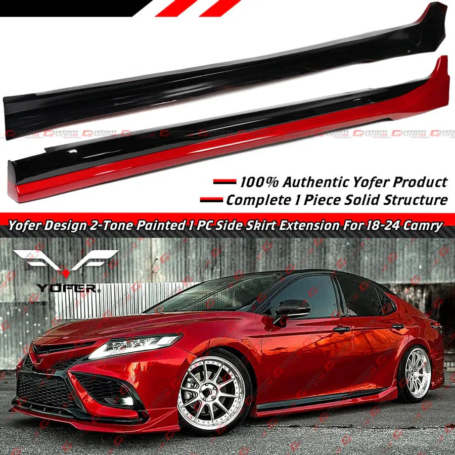 For 2018-2024 Toyota Camry Yofer Supersonic Red Black 2 Tone Side Skirt Extension