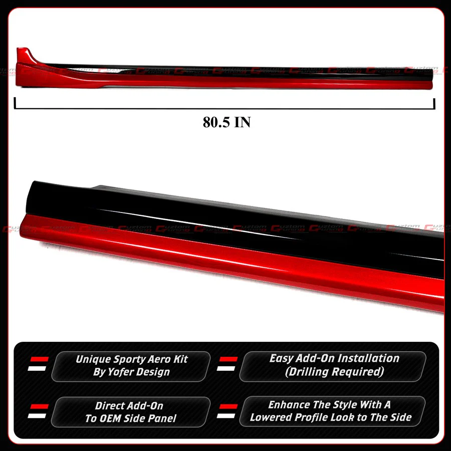 For 2018-2024 Toyota Camry Yofer Supersonic Red Black 2 Tone Side Skirt Extension - Image 6