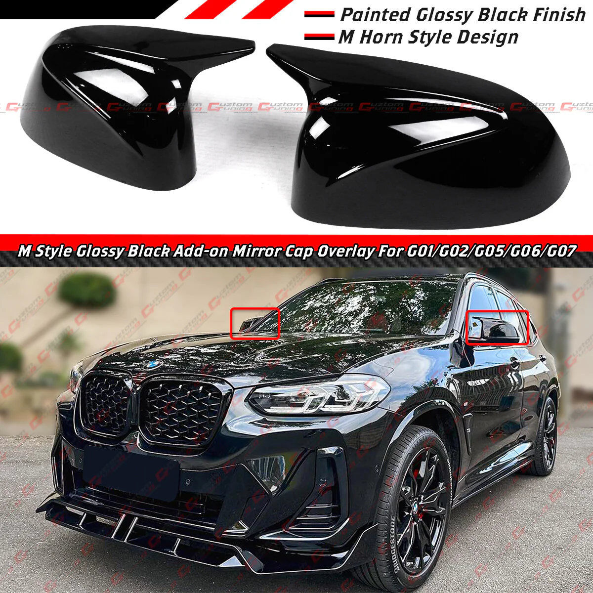 For 2018-2025 BMW G05 X5 X6 X3 X4 X7 M Style Gloss Black Mirror Cover Caps Overlay - Image 2