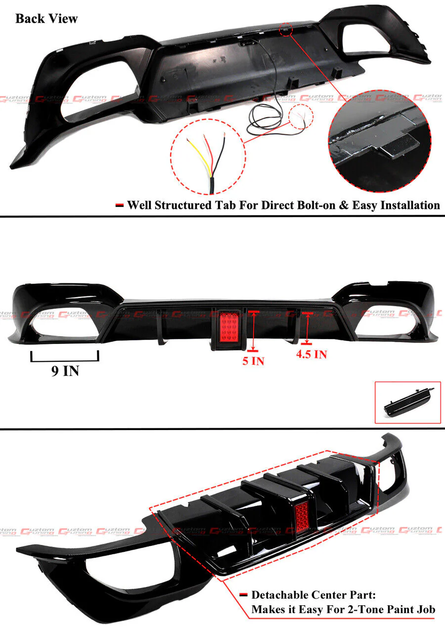 For 2019-2022 BMW G20 3-Series 3330i M-Sport CMS Style Gloss Black Rear Diffuser w/ LED Light - Image 3