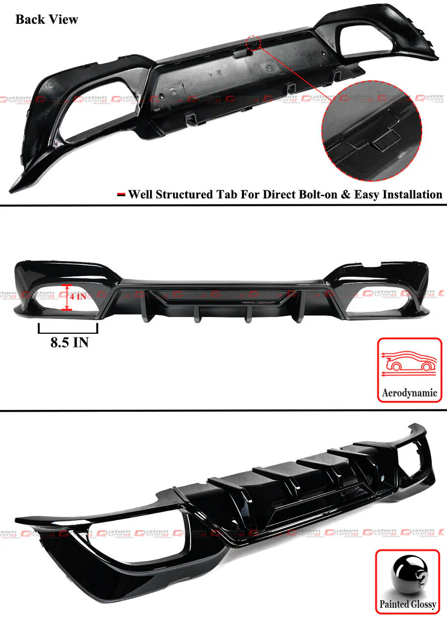 For 2019-2022 BMW G20 330i M340i M Sport CTM Rear Diffuser Black + Carbon Fiber Quad Exhaust Tips - Image 2