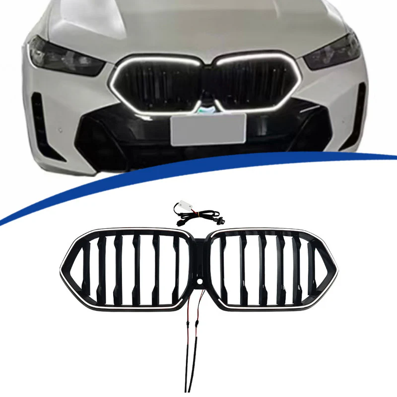 For 2019-2023 BMW X6 G06 Front LED Grille LED Bumper Kidney Grill Gloss Black Single Dual
