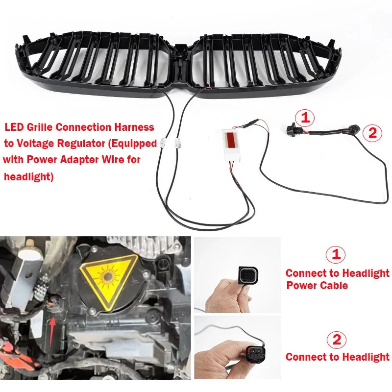 For 2019-2023 BMW X6 G06 Front LED Grille LED Bumper Kidney Grill Gloss Black - Image 4