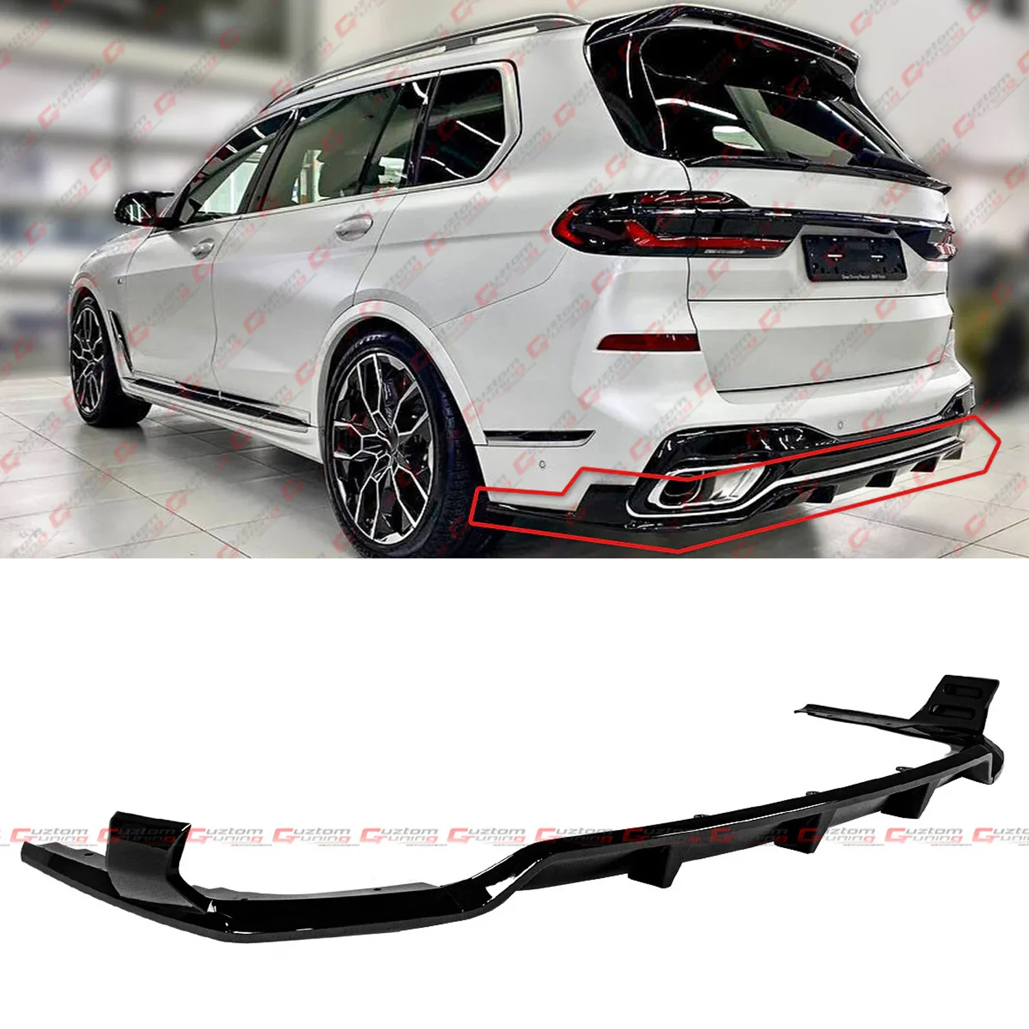 For 2019-2025 BMW X7 G07 M50i M60i M Sport Gloss Black Rear Bumper Diffuser W/Corner Extension