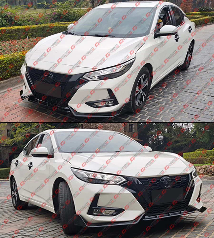 For 2020-2023 Nissan Sentra V2 Gloss Black Front Bumper Lip W/ Grill +Chrome Delete Garnish - Image 10