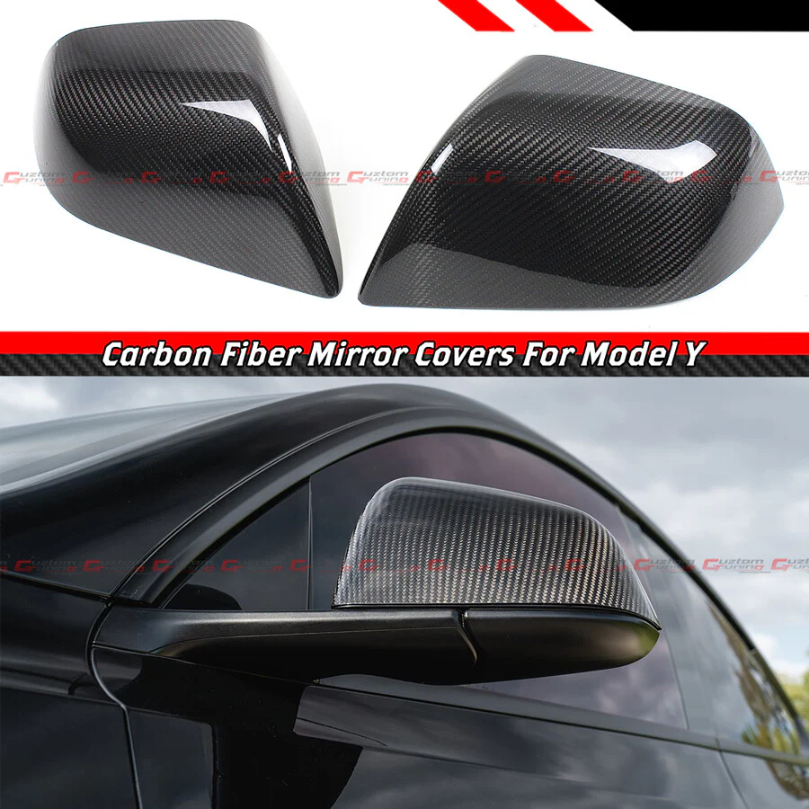 For 2020-2024 Tesla Model Y Add-On Real Carbon Fiber Side Mirror Covers Cap - Image 2